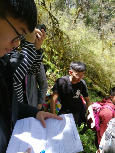 HLM students were observing the faeces of Giant Panda on the way to primary bamboo forest and taking records of the findings. 